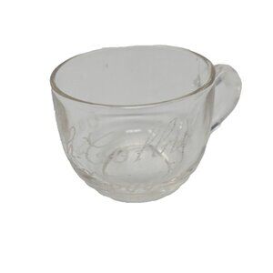 Antique 1899 Etched Calloch Colby Souvenir Clear Glass Punch Cup Wavy Bubbles